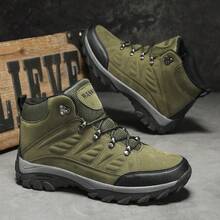 Botas de senderismo retro para hombres - Cálidas, duraderas, antideslizantes con soporte elástico para el tobillo | Parte superior de PU y suela de goma | Cierre de cordones | Adecuado para aventuras en todas las estaciones, zapatos para camping al aire libre, suela duradera