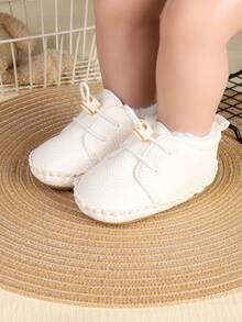 1 Pair Boys' Solid Color PU Elastic Band Design Flat Bottom Plush Lining Casual Sneakers, Suitable For Winter
