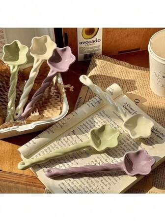 1 件陶瓷星形扭柄汤匙套装、厨房用具、圣诞礼物、学校用品