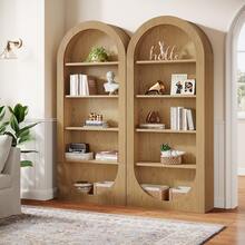 LITTLE TREE 70.9" Tall Arched Bookshelf, 5-Tier Modern Open Bookcase, Freestanding Wooden Bookshelves, Large Open Display Storage Shelves For Home Office, Living Room - Nâu nhạt - Xem 10
