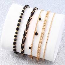 4pcs Black Thin Chain Bracelet Set, Zinc Alloy Hiphop Style Bracelet Set For Women