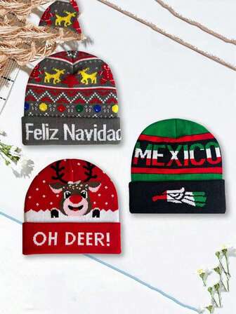 针织帽，圣诞提花针织保暖帽，新款女士保暖内衬针织帽