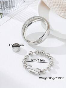 2件套手链，1枚戒指，几何银色光滑宽面夸张个性时尚简约风格休闲派对饰品 - 銀色 - 查看 6