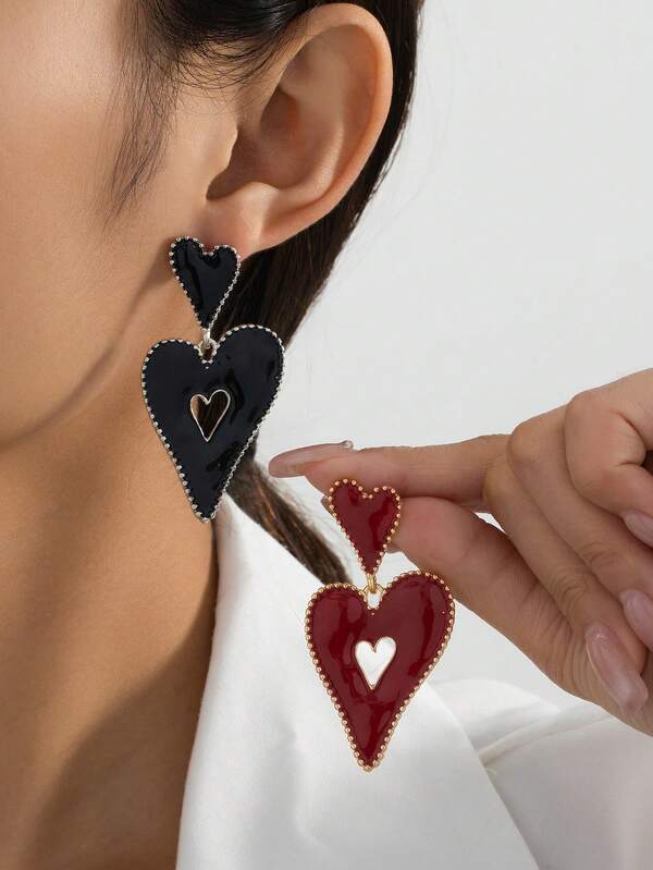 1 Pair Fashionable Creative Oil Drop Heart Shaped Earrings, Suitable For Festivals, Parties, Dances And Dates, An Elegant Gift For Girlfriend