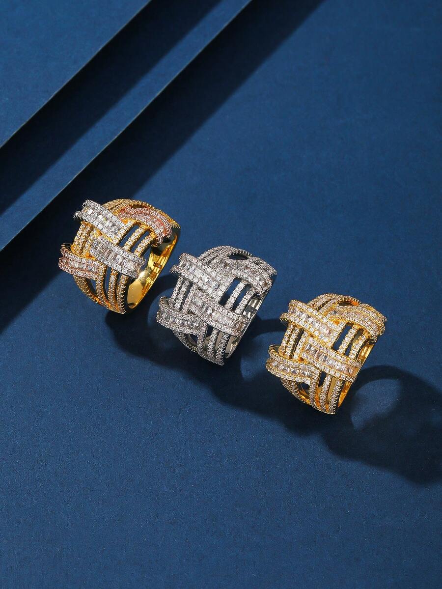 1pc Copper Material Fashionable Charm Zirconia Inlaid Unisex Ring, Suitable For Gift, Women's Holiday And Daily Wear - 21027-1 - View 1