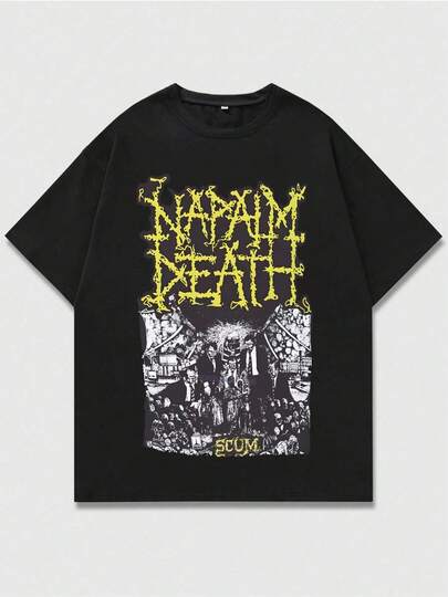 Camisa Negra con Estilo de Napalm Death,Camiseta casual de cuello redondo y manga corta con estampado,adecuada para uso diario en primavera y verano,unisex
