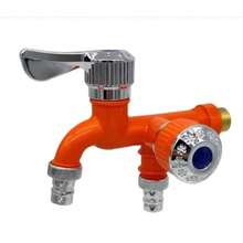 Grifos de lavadora 1/2" macho montados en la pared, grifo de agua para jardín y balcón, conector rápido de manguera de agua de plástico, grifo de agua fría simple - Naranja de doble boca - Ver 1