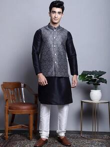 Men's Nehru Jacket  Traditional Vest Brocade Waistcoat Bandhgala Festive Wedding Outfithalloween - 橄欖 - 查看 4