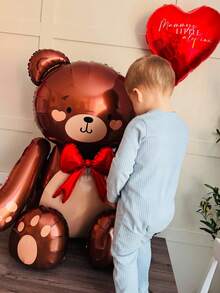 Brown Teddy Bear Foil Balloon With Colorful Bow Tie, Paired With Red Latex Balloons And Red Heart Shapes. Cute Sitting Pose Design, Suitable For Valentine's Day, Birthday, Wedding, Anniversary, Theme Events, Engagement, Home Decor, Photo Props, Party Decorations - Multicolor - View 8