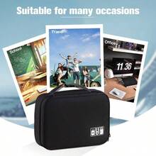 Organizador de Cables, Estuche Organizador Electrnico Bolsa de Viaje Universal Accesorios de electrnica Estuches para Cables, Cargadores, Auriculares, Mouse, Power Bank, Tarjeta Negro - Negro Doble capa - Ver 7