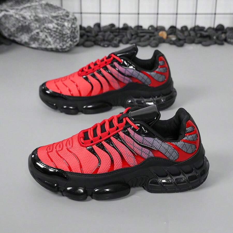 Men's Low Cut Sports Shoes, Casual Running Shoes, Black Running Shoes, Men's Walking Shoes, Tennis Street Style Shoes - 紅色 - 查看 1