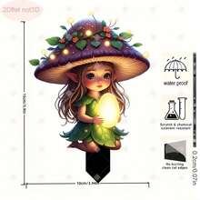1pc 2D Flat Printed Charming Fairy Mushroom Garden - Cute Glowing Forest Mushroom Girl With Lamp Egg Design, Bohemian Style Acrylic Decor, Suitable For Birthday And Housewarming - Perfect For Garden, Yard, Potted Plants And Patio. Ideal Christmas Gift, Vibrant Lawn And Landscape Decoration, 2D Flat - Multicolor - View 4