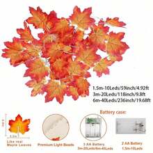 1Pack Artificial Fall Garland With Lights Fall Decorations For Home Maples Leafed Fall Lights Wall Hing Autumu Harvest Thanksgiving Halloween Christmas Decor Indoor Outdoor Home Party Decor Home Decor Halloween Decor Room Decor
