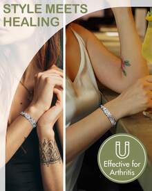 Feraco Pure Copper Bracelets For Women, Ultra Strength Magnetic Therapy Bracelet For Pain Relief With 3800 Gauss Magnets & Sparkling Cubic Zirconia, Adjustable, Infinite Clover Jewelry - Bạc - Xem 5