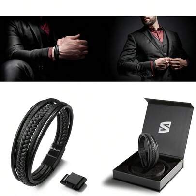 Premium Leather Bracelet [Braid] For Men In Black And Brown Various Lengths Magnetic Stainless Steel Clasp Exclusive Jewellery Box Great Gift Idea For Men