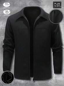 男士户外休闲多口袋轻薄加大码夹克男士翻领商务休闲厚夹克，适合送给男朋友、丈夫、父亲，适合徒步旅行、旅行、郊游、聚会 - 黑色 - 查看 1