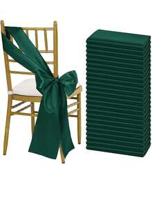 2pcs/10pcs Dark Green Satin Chair Sash Knot Silk Wedding Chair Ribbon Bow Belt Party Wedding Chair Sash Tie For Birthday, Event, Hotel, Restaurant, Ceremony, Banquet Decoration