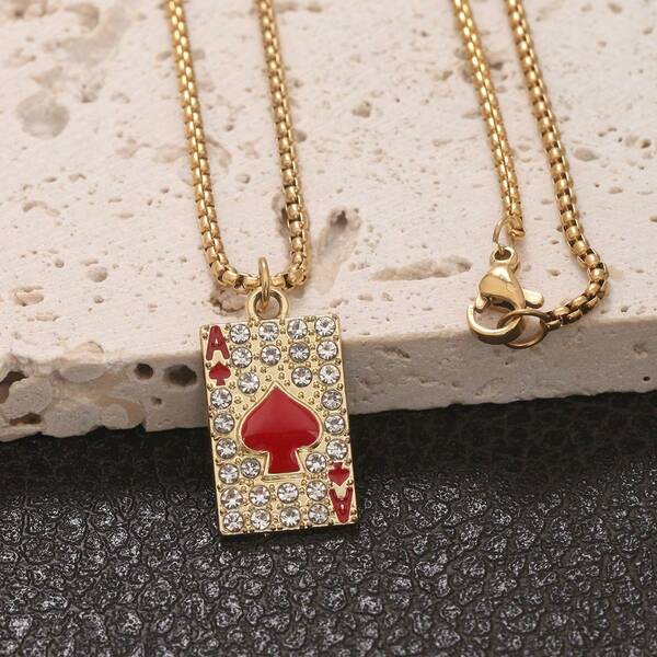 Lady's Fashion Jewelry Hip-Hop Style Shiny Rhinestone Red Heart A Pendant Necklace Suitable For Daily Wear