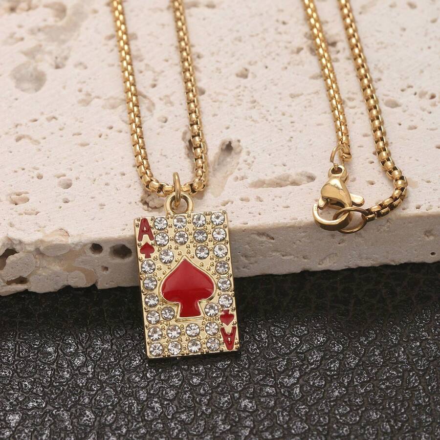 Lady's Fashion Jewelry Hip-Hop Style Shiny Rhinestone Red Heart A Pendant Necklace Suitable For Daily Wear