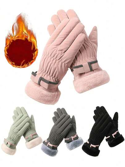 1 Pair Women's Winter Gloves, Thickened And Plush-Lined Touch Screen Warm Gloves For Riding, Mountaineering, Skiing, Windproof And Cold-Resistant, Motorcycle Plush Gloves, Touchscreen Gloves Waterproof Fabric