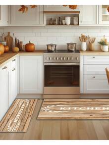 1/2/3 Pcs/Set Farmhouse Style Kitchen Mat, Non-Slip Rug With Printed Wooden Board And Olive Branch Design, Suitable For Home Use