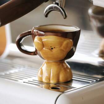 Handmade Japanese Ceramic Cup, Handcrafted Underglaze Colored Pottery, 3D Akita Dog Shaped Mug, Suitable For Coffee, Tea, Milk, Oatmeal, Juice, Ideal For Daily Use, Office, Gift