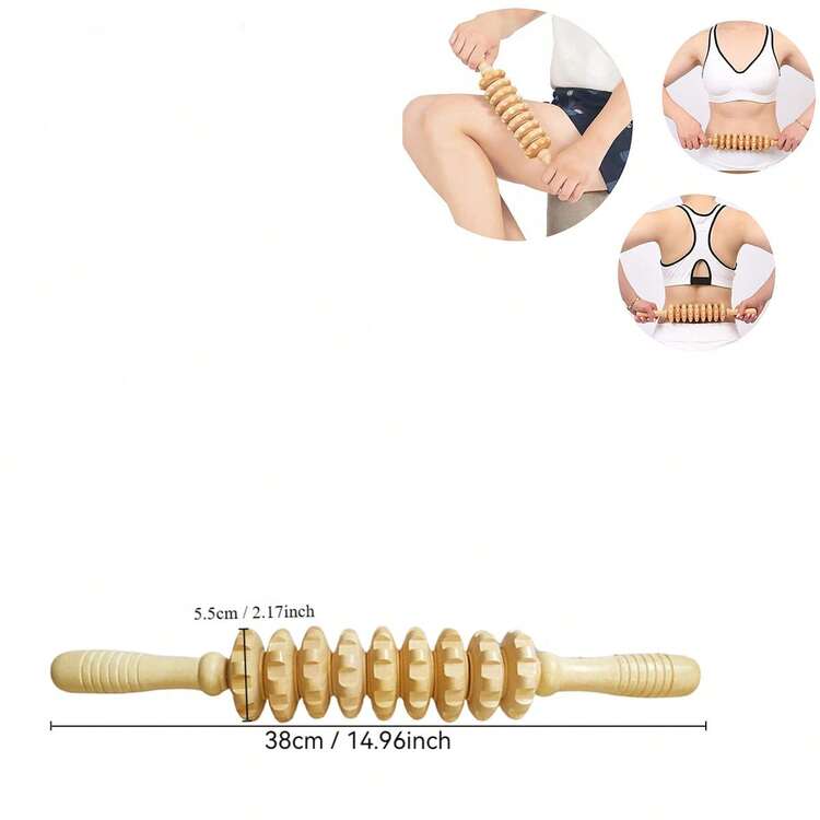 SilvaLex 木质按摩工具，全身按摩器，手部按摩器，腿部按摩器，肩部按摩器，肩颈按摩器，面部按摩器，背部按摩器，腰部按摩器，全身肌肉按摩器，按摩滚轮，淋巴按摩肌肉滚轮 - 杏色 - 查看 14