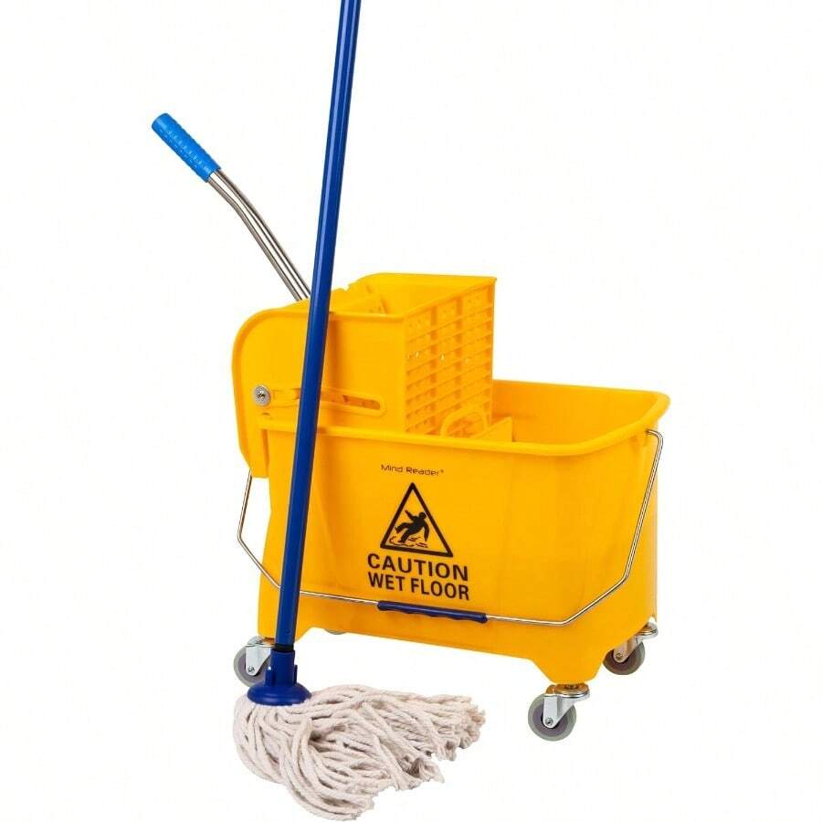 Mop Bucket With Wringer 22 Qt 5.5 Gallon Floor Cleaning Handle Wheels 16.25L X 10.75W X 24.5H Yellow - Màu vàng - Xem 1
