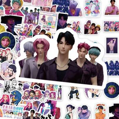 74pcs K Pop Devil Hunting Squad Group Highly Aesthetic DIY Decorative Stickers – For Phones, Desktops, Luggage, Phone Cases & Journals