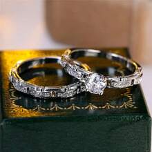 2 件套经典女士白色锆石链环套装，结婚戒指，专为女士设计的完美珠宝礼物 - 銀色 - 查看 5