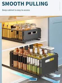 1 pezzo di organizer sottolavello con design estraibile e pellicola adesiva - Robusto ripiano portaoggetti in metallo, organizer salvaspazio per lavello per cucina, bagno, dispensa - Facile installazione, senza attrezzi richiesti, moderna finitura nera, organizer per lavello da cucina, contenitore per bagno, elegante aspetto metallizzato, montaggio senza attrezzi, ripiani estraibili