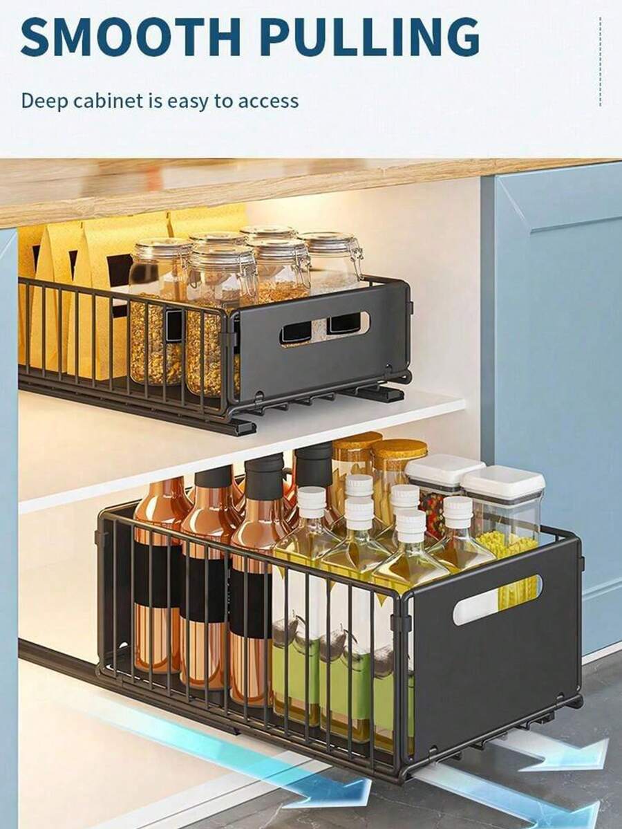 1 pezzo di organizer sottolavello con design estraibile e pellicola adesiva - Robusto ripiano portaoggetti in metallo, organizer salvaspazio per lavello per cucina, bagno, dispensa - Facile installazione, senza attrezzi richiesti, moderna finitura nera, organizer per lavello da cucina, contenitore per bagno, elegante aspetto metallizzato, montaggio senza attrezzi, ripiani estraibili