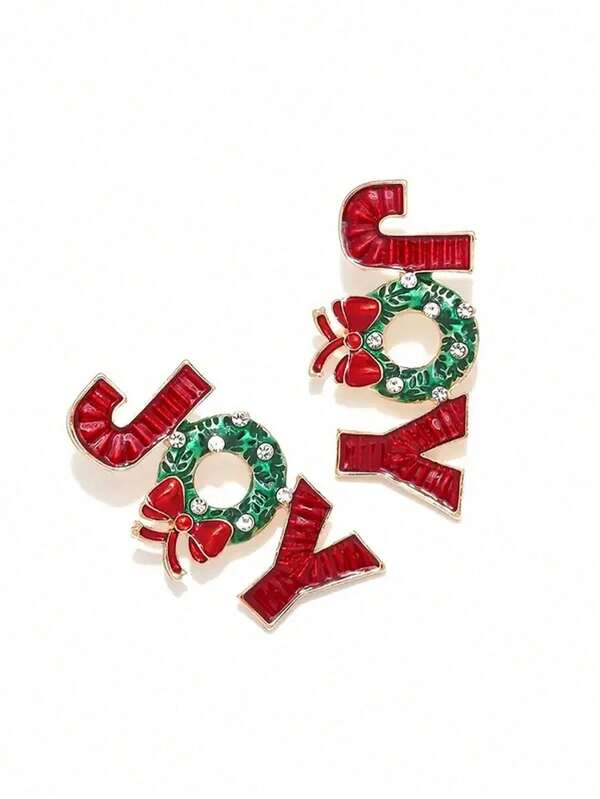 1 pieza, Broche de lazo navideño estilo europeo y americano, flor de solapa con letras JOY con efecto de goteo de aceite, accesorio de traje, regalo