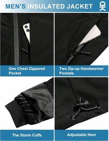 Men's Golf Windbreaker Lightweight Jacket Warm Fleece Lined Water-Resistant Zip Up Winter Coat Jacketshalloween - 灰色 - 查看 8