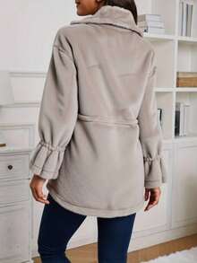 Novedades otoño/invierno Ropa de abrigo para mujer Abrigo de manga larga con ribete de piel y cinturón en la cintura Diseño cruzado para proteger del frío Forro polar grueso con cremallera y bolsillos Elegante estilo bohemio Y2K Casual, sensual, ropa para estar en casa, salidas, vacaciones, fiestas Conjunto de pantalón y prenda de punto cálida a rayas con motivos bordados Ideal para Navidad, Halloween, Año Nuevo, Día de Muertos, citas, cumpleaños, bodas,piel - Gris Oscuro - Ver 2