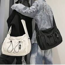 Casual Black And White Simple Men's Messenger Bag, Japanese Ins Versatile Women's Shoulder Bag, Large Capacity Couple Workwear Crossbody Bag - 黑色 - 查看 6