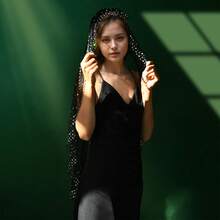 1 Pc  Black Comb-Free Bridal Veil With Rhinestones Inlaid With Sparkling Gothic Style Suitable For Halloween Theme Wedding   Us In Stock   Fast Delivery BM132 - Black - View 4