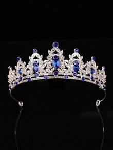 1pc Girls' Luxury Rhinestone Princess Crown Headband - Royal Blue - View 5