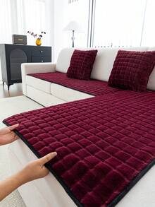 1 chiếc đệm ghế sofa lông nhân tạo cao cấp, vỏ bọc ghế sofa tối giản và mềm mại, phù hợp với mọi mùa, chống bụi và trầy xước để bảo vệ ghế sofa, thích hợp cho phòng khách, phòng ngủ, phòng làm việc - Đỏ - Xem 3
