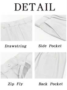 Mens Linen Cotton Casual Pants Elastic Waist Drawstring Lightweight Pants Loose Fit Summer Beach Yoga Trousers - 白色 - 查看 5