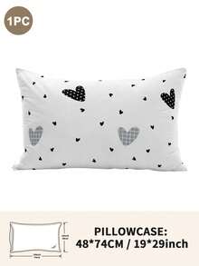 1pc/2pcs/4pcs Black And White Heart Pattern Pillow Cover Set (Pillow Inner Not Included), Soft & Comfortable, Suitable For All Seasons