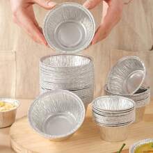 ANQIA 100 bandejas desechables de papel de aluminio plateado para tartas de 110 ml mini moldes redondos para hornear - Plateado - Ver 4