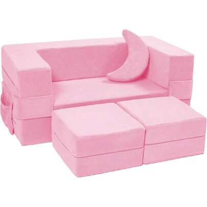 Modular  Sofa, Couch Foam Armchair For ,  Convertible Plush Sofa Play Set,Fold Out SofaBed(Pink),22789875