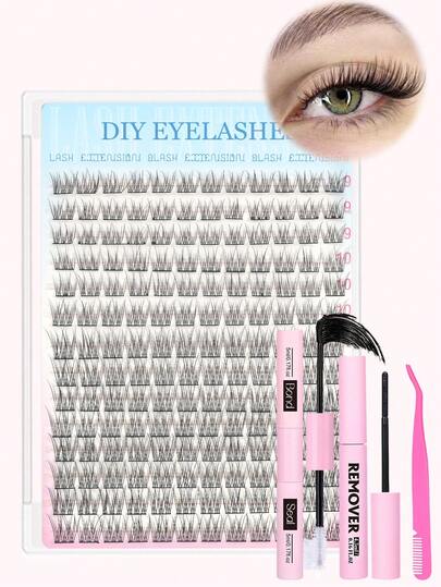 New 168pcs Individual Lashes Cluster D Curl,DIY Eyelash Extension Kit , 9-12mm Mix Lash Clusters With Lash Bond And Seal And Lash Applicator Tool For Self Application At Home