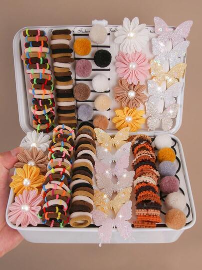 105pcs Girls' Brown Plush Hair Scrunchies, High Elasticity Durable Non-Damaging Hair Ties, Hair Clips, Hair Accessories, Suitable For Daily Use And Gift