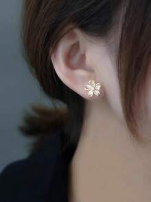 1 Pair / Vintage And Elegant RAL Rhie Stud Earrings, Suitable For Daily Wear And Gift Giving, A Perfect Choice For Valentine's Day Gifts - 金色 - 查看 8