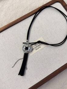 Vintage Black Velvet Tassel Long Sweater Chain Bohemian Pentagram Necklace