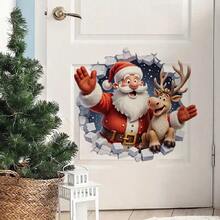 1 قطعة ملصق حائط لزينة عيد الميلاد - ديكور تأثير جدار مكسور بصورة سانتا كلوز والرنة، ملصق حائط لاصق ذاتي من البي في سي، تصميم مكسور، مناسب لغرفة المعيشة والنوم والمدخل، ديكور منزلي لعيد الميلاد، لوازم حفلات، زينة عيد الميلاد، ديكور شجرة عيد الميلاد، هدايا عيد الميلاد، ديكور ، ديكور زفاف، ديكور منزلي، ديكور الخريف، ديكور عيد الميلاد، ديكور عيد الهالوين، ديكور الحائط، زينة عيد الهالوين