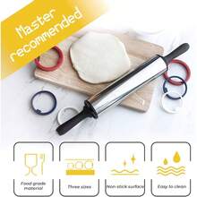 Temkpay Rodillo antiadherente de acero inoxidable de 11 pulgadas, 3 secciones, palitos de harina gruesos ajustables, rodillos para Pizza - Multicolor - Ver 9