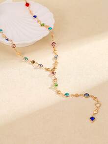 2 piezas Collar largo en forma de Y con cadena de metal ovalada y ajustable de color aleatorio, adecuado para viajes, citas, fiestas